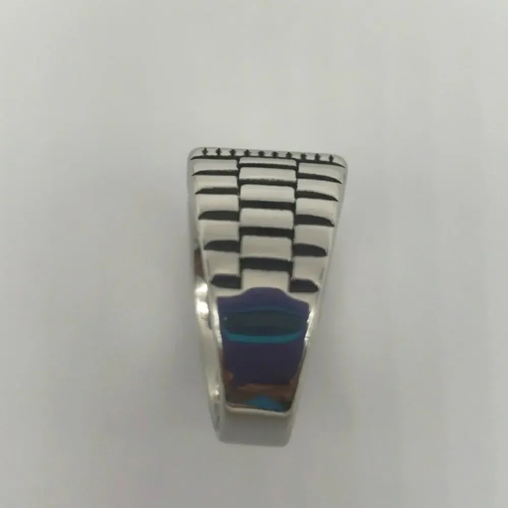 Men’s Aqua Cubic Zirconia Stainless Steel Statement Ring Size 9.5 Handmade NWT